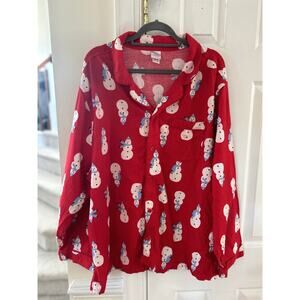 Hanna Andersson Red Cotton Flannel Snowman Print Pajama Shirt